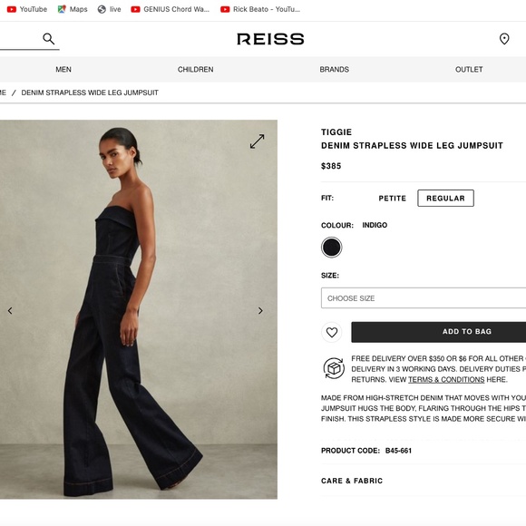 Reiss Womenswear TIGGIE DENIM STRAPLESS WIDE LEG JUMPSUIT Size 2 - Picture 5 of 7